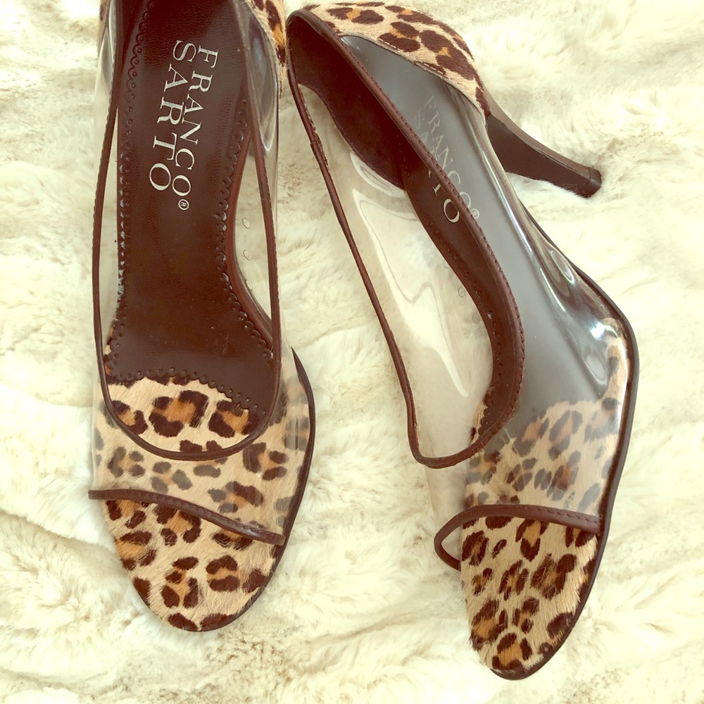Leopard print Franco Sarto peep toe heels